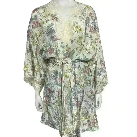 Adonna Vintage Floral Lace Trim Robe Kimono Style Belted Housecoat Size 1X - Picture 2 of 12